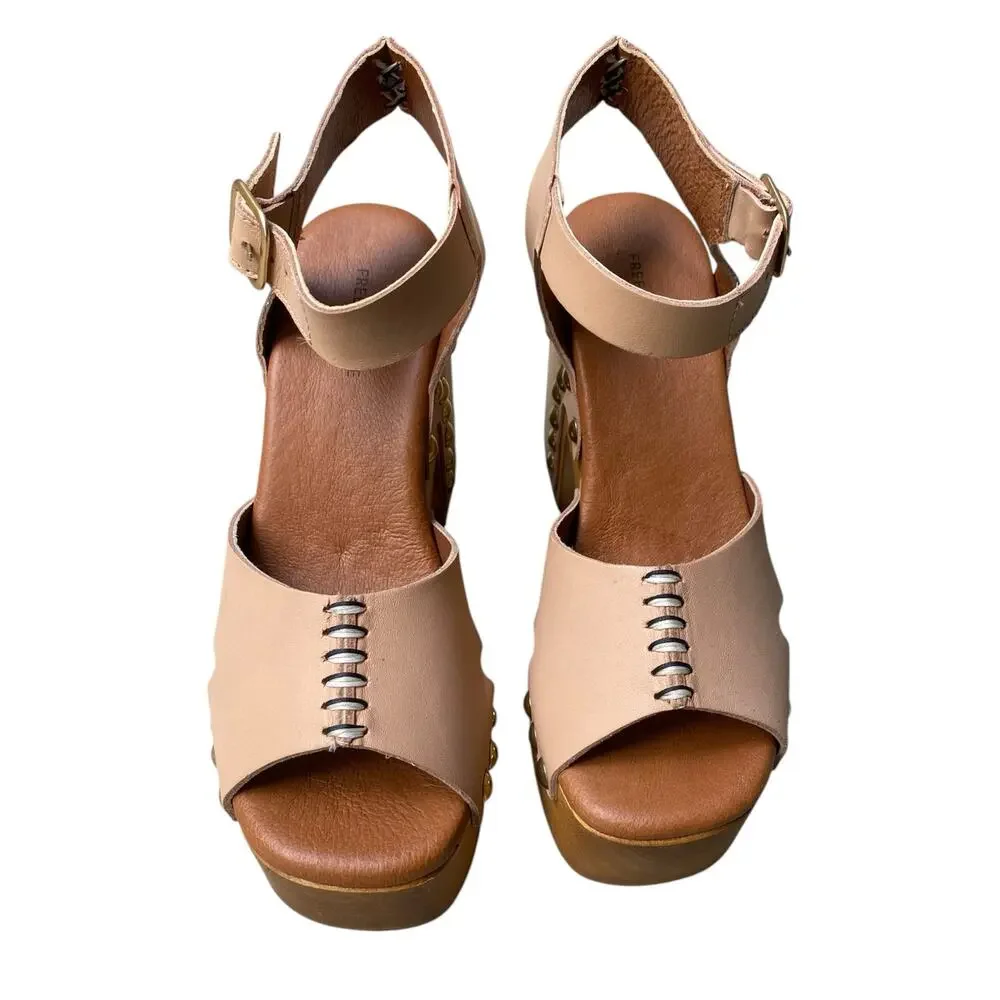 Free People Cecily Clogs US 7 Vachetta Leather Platform Heel Sandal Boho NEW